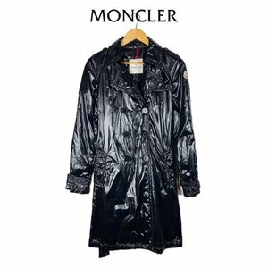 ★極美品★ MONCLER モンクレール ナイロン トレンチコート ロゴワッペン ベルト付き ブラック サイズ1(Sサイズ) クリーニング済み