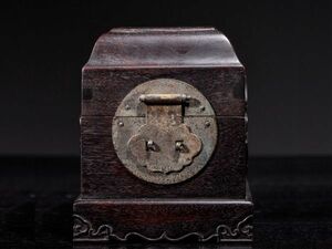 【瓏】老紫檀の木彫 首飾盒 清時代 極細工 手彫り 置物 擺件 中国古美術 蔵出