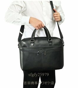 A7347新品本革 牛革メンズ ブリーフケース レザーバッグ 2WAY 斜めがけ ビジネスバッグ A4 書類鞄 通勤鞄かばん 大容量 多機能 黒