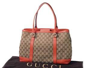 富士屋 ◆ グッチ GUCCI GGキャンバス 353122 ベージュ オレンジ トートバッグ