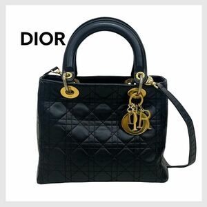 高級 Christian Dior クリスチャン ディオール レディディオール レザー ゴールド ロゴチャーム 2way ショルダー ハンドバッグ