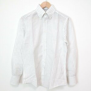 美品 BRUNELLO CUCINELLI ブルネロクチネリ SLIM FIT スリムフィット ストライプ柄 長袖 ボダンダウン BDシャツ XS ホワイト×グレー