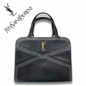 【送料込み】YvesSaintLaurent イブサンローラン　レア　ハンドバッグ レザー　ネイビー　紺色　YSL レア品