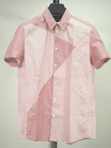 美品 nicolas andreas taralis ニコラアンドレアタラリス 半袖切り替えストライプシャツ37赤×白 Italy製