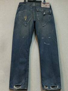 ※TRUE RELIGION トゥルーレリジョン MARCO BIGT ダメージ加工デニムパンツ インディゴ 未裾直 米国製 31 　　　 BJBD.C