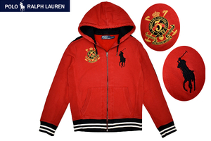 A-4359★Polo by Ralph Lauren ポロ ラルフローレン★正規品 秋冬裏起毛 赤色 ビックポニー TALON フルジップアップ パーカー フーディ Ｍ