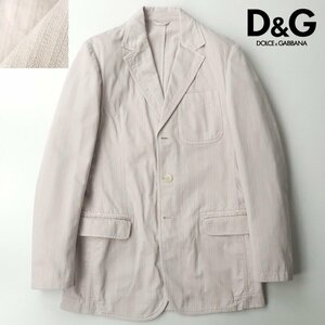 美品 D＆G DOLCE＆GABBANA ドルチェ＆ガッバーナ ジャカード ストライプ コットン テーラードジャケット ピンク 44 S【参考価格￥96,000-】