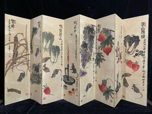 清代 中国 古画 收藏【百年の老舗号の超大古画 逸品冊子屏風 斉白石玩鼠小趣図 神品四条屏】動物長冊巻 国画 中国古美術 代物 