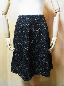 綺麗 M-PREMIER エムプルミエ ネップツイード 総刺繍生地 スカート 黒 サイズ34p
