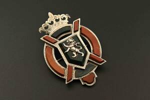 0086　イギリス ヴィンテージ　スコティッシュブローチ　紋章 ライオン、王冠　銀製 アゲイト 水晶　英国 スコットランド