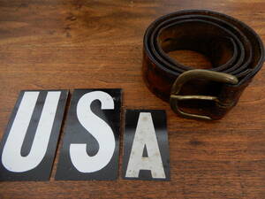 状態良好！７０ｓビンテージ型押しレザーベルト真鍮バックルブラスＵＳＡ製アメリカ米国オールド古着８０年代７０年代ヴィンテージ
