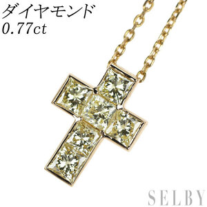 K18PG プリンセスカット ダイヤモンド ペンダントネックレス 0.77ct クロス 出品4週目 SELBY