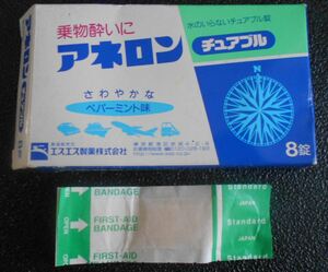 空箱 紙箱 10年前の仕様 アネロン さわやかなペパーミント味 水のいらないチュアブル錠用 絆創膏1枚おまけ付き 中古