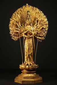 ☆皇帝☆大明永樂年施　鍍金千手観音立像　高さ　約９１．８ｃｍ（検）中国 古玩 仏像 佛像 仏教 美術 佛教 古美術