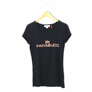 パラスコ PARASUCO Uネック 半袖 ラインストーン Tシャツ M BLACK ブラック レディース