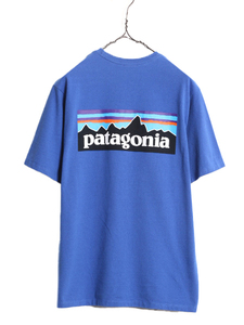 21年製 パタゴニア ポケット付き 両面 プリント 半袖 Tシャツ メンズ S / Patagonia アウトドア ポケT P6 ボックスロゴ バックプリント 青