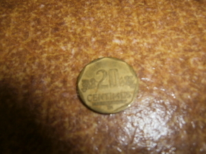 外国硬貨　ぺルーPeru　20centimos（センティモ）
