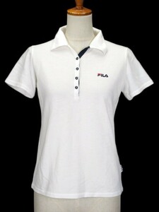 フィラ FILA ポロシャツ オープンカラー ロゴ 刺繍 半袖 M 白 ホワイト レディース