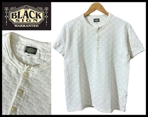 ■ 希少モデル BLACK SIGN ブラックサイン Check Woven チェック ウーヴン ジャガード 編み ニット ヘンリーネック 半袖 Tシャツ 白 L