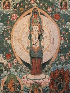 卍 仏教美術 　　 『　　十一面 千手観音　　織物　』 　９０ｃｍ　　　　検索；刺繍 チベット 密教　仏画　ヨガ　釈迦　　F