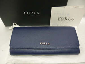 超美品 FURLA フルラ レザー 二つ折り 長財布 青紫系 ネイビー？※定形外510円発送可　a