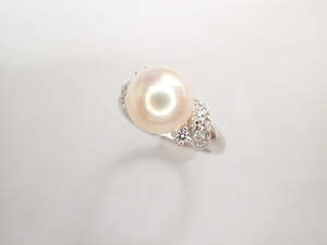 美品 タサキ 田崎真珠 Pt900 パール約8.9mm珠 ダイヤ計0.15ct デザイン リング 指輪
