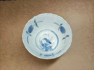 中国 唐物 古瓷 時代物 茶道具 明代青花花鳥獸紋花口杯 染付