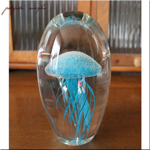 ジェリーフィッシュ ブルー L クラゲ クラフトガラスワーク 海月 くらげ オブジェ 置物 ガラス 