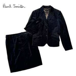 NC808さ@ Paul Smith BLACK ベロア セットアップ ジャケット スカート レディース サイズ42/XL ブラック　 1.6