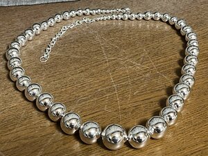 特大 20ｍｍ玉 ノーブランド ハンドメイド カッパー にシルバー925プレート 丸玉 ボール ネックレス 数珠