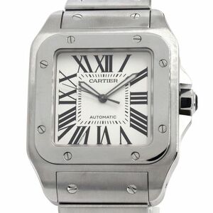 [3年保証] カルティエ メンズ サントス100LM W200737G オーバーホール/新品仕上済 シルバー文字盤 スクエア 自動巻き 腕時計 中古 送料無料