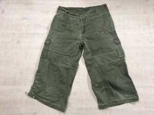 Von Dutch ボンダッチ Y2K 00s サーフ ギャル セレブ 古着 裾ドローコード クロップド ミリタリー パンツ ボトムス レディース L カーキ