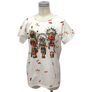 HERMES エルメス クルーネック Tシャツ カットソー 半袖 コットン 34サイズ Kachinas カチナ カチーナ インディアンの守り神 aq9585