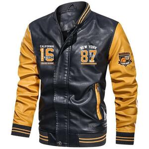 レザージャケット メンズ ライダースジャケット 革ジャンバイクジャケット ジャンパー ブルゾン 皮革ジャケット M~4XL 黄