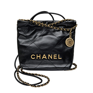 シャネル CHANEL シャネル22 ミニ ハンドバッグ ミニチェーン レザー ブラック イエローゴールド金具 未使用 バッグ レディース