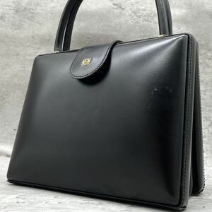 1円〜【定番モデル】ロエベ LOEWE アナグラム ハンドバッグ フォーマルバッグ カーフレザー 黒 ブラック ゴールド金具 トップハンドル