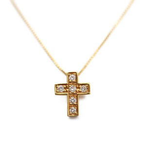 ノーブランド ネックレス K18 ダイヤモンド 0.12ct イエローゴールド クロス 十字架 ペンダント 貴金属 アクセサリー【本物保証】