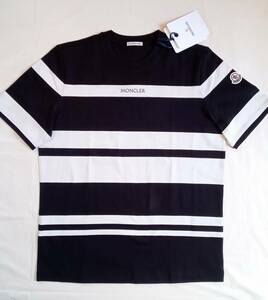 【☆2024SS ストライプ☆】 モンクレール (未使用新品) 半袖Tシャツ ブラック×ホワイト MONCLERジャパン XSサイズ