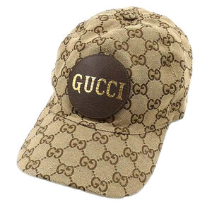 グッチ 帽子 GUCCI GGキャンバスxレザー ベースボール キャップ ロゴ XL 60cm ベージュxブラウン メンズ 576253 T-YJ06172