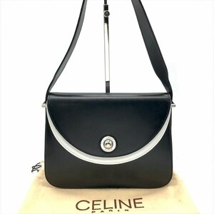 1円 良品 CELINE セリーヌ スターボール金具 レザー バイカラー ヴィンテージ ショルダー バッグ ブラック a3752