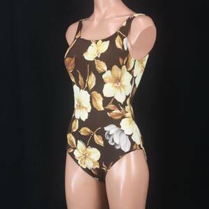 U8949★シュリーヌ 水着 ワンピース レディース 9M 花柄 ブラウン 茶色 かわいい 日本製 水泳 スイミング プール ビーチ 海