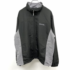 スポルディング SPALDING ジャケット 長袖 少し薄手 微起毛裏地 ハイネック ロゴプリント ポリ100% LL 2L XL ブラック 黒×グレー メンズ