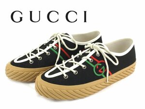 13万新品◆7H=26.5㎝◆GUCCI グッチ 黒 GGロゴ刺繍 ローカットスニーカー 1円