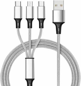 【送料無料】充電ケーブル 3in1 USBケーブル Lightning Micro USB Type-C 同時給電可能 1.2m ライトニング タイプC（新品・未使用）