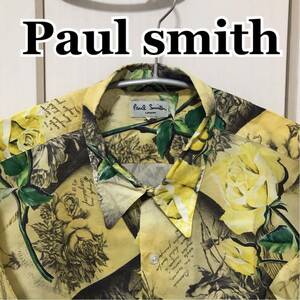 ポールスミス　Paul smith 花柄シャツ　ローズ　薔薇　イエロー　黄色　半袖シャツ　Lサイズ　総柄