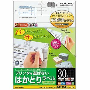 【新品】(まとめ) コクヨ プリンターを選ばない はかどりラベル (各社共通レイアウト) A4 30面 25.4×53.3mm KPC-E1301-1