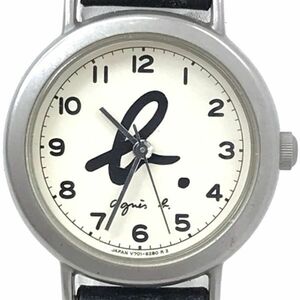 agnes b アニエスベー 腕時計 V701-6210 クオーツ アナログ ラウンド ホワイト ブラック コレクション おしゃれ 電池交換済み 動作確認済み