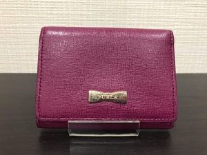 ■【YS-1】 フルラ FURLA ■ 3つ折り 財布 小銭入れ有り ■ 濃いピンク系 本革 レザー 縦8,5cm×横11,5cm 【東京発 手渡し可能】K■