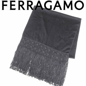 新品同様●Salvatore Ferragamo サルヴァトーレ フェラガモ 大判 カシミヤ ショール マフラー ストール 黒 ブラック