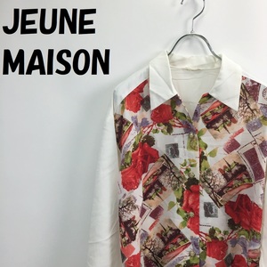 【人気】JEUNE MAISON 長袖シャツ ブラウス 柄シャツ ホワイト レディース/S2608